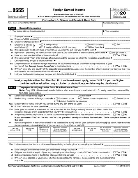 Irs Form 2555 Download Fillable Pdf Or Fill Online Foreign Earned