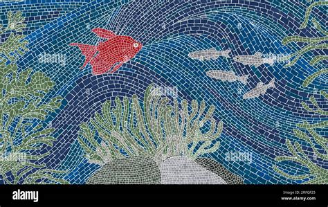 Underwater Scene Mosaic Background With Colored Fishes Vector