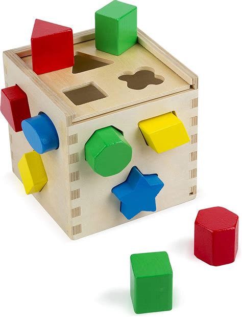 Melissa And Doug Shape Sorting Cube Classic Wooden Toy With 12 Shapes