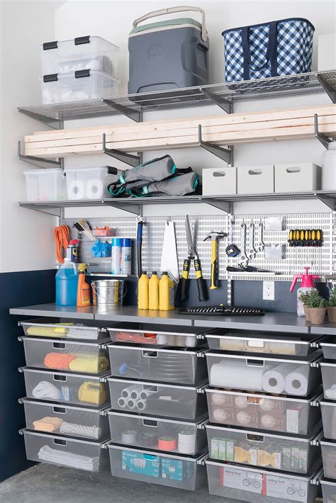 Clear Totes A Workspace And Extra Storage Garage Organization Tips