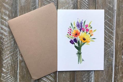 Hand Painted Greeting Cards With Flowers Watercolor Ink Watercolor