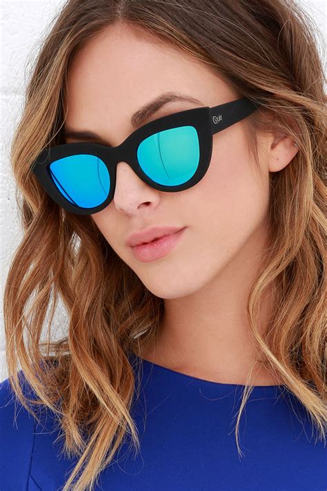 Quay Kitti Black Black And Blue Mirrored Cat Eye Glasses Lulus