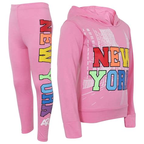 Kids New York Hooded Set Active Summer Wear Girls 2 Piece Outfit Age 5