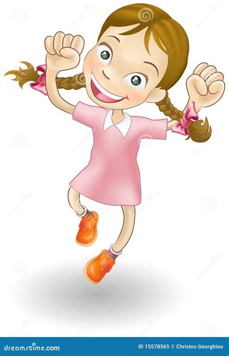 Cartoon Girl Jumping For Joy