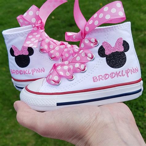 Minnie Mouse Shoes Black Or Pink Minnie Head White High Etsy