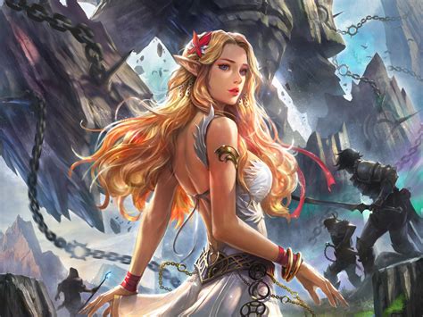Stone Titan Fantasy Elf Girl Hd Wallpaper Background Image