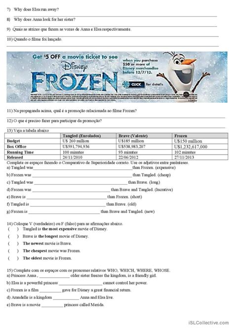 Frozen Film English Esl Worksheets Pdf And Doc