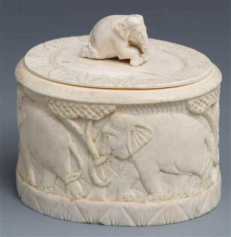 Ivory Trinket Box With Elephants