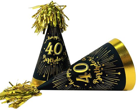 40th Birthday Decorations Gold Hats Cone Hats With Gold Glitter