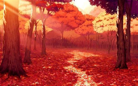 Drawing Artwork Fall Leaves Sunlight Forest Red