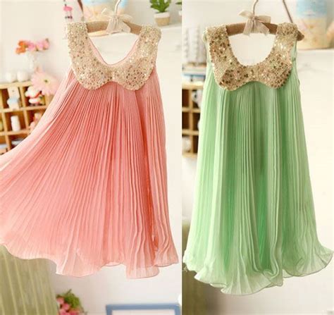 2017 Girls Dresses Chiffon Pleated Dress Sequined Baby Lovely Dress