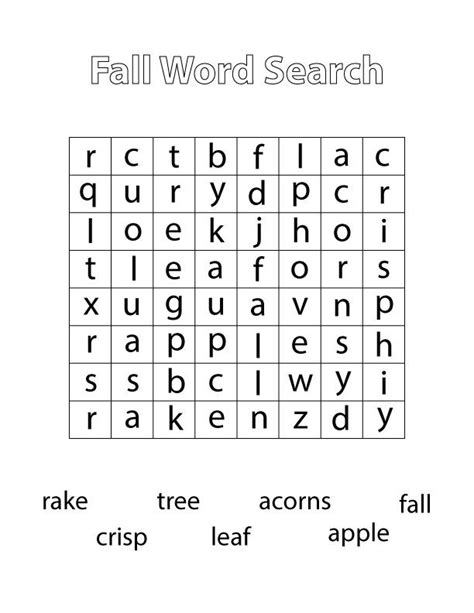 Easy Fall Word Search Fall Words Fall Word Search