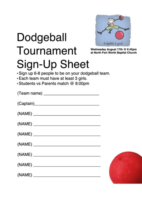 Custom designed and personalized printed golf score sheets. Dodgeball Tournament Sign-Up Sheet printable pdf download