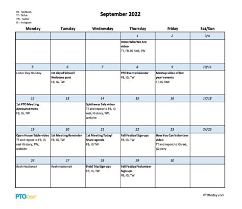 Social Media Content Calendar Template For Ptos And Ptas Pto Today