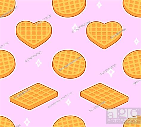 Seamless Waffle Pattern Round Square And Heart Shaped Waffles On Pink
