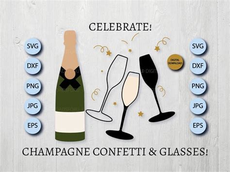 Champagne Bottle Svg Champagne Glasses Svg Cheers Toast Etsy