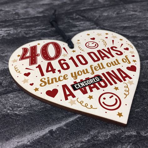 Funny joke gifts for her. Funny 40th Birthday Gift Wooden Heart 40th Birthday Cards Joke