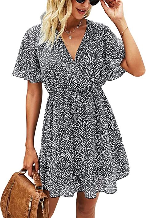 kirundo women s summer dress short sleeve ruffle leopard print sexy v neck high