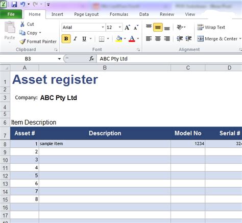 Asset Register Template Australia Stunning Templates