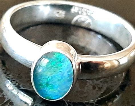 Blue Green Opal Ring Opal Doublet Ring Fire Opal Ring 15 Etsyde