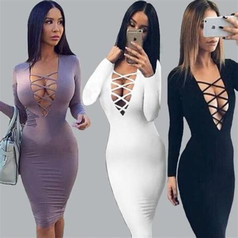 sexy long sleeve lace up bodycon party dresses on luulla