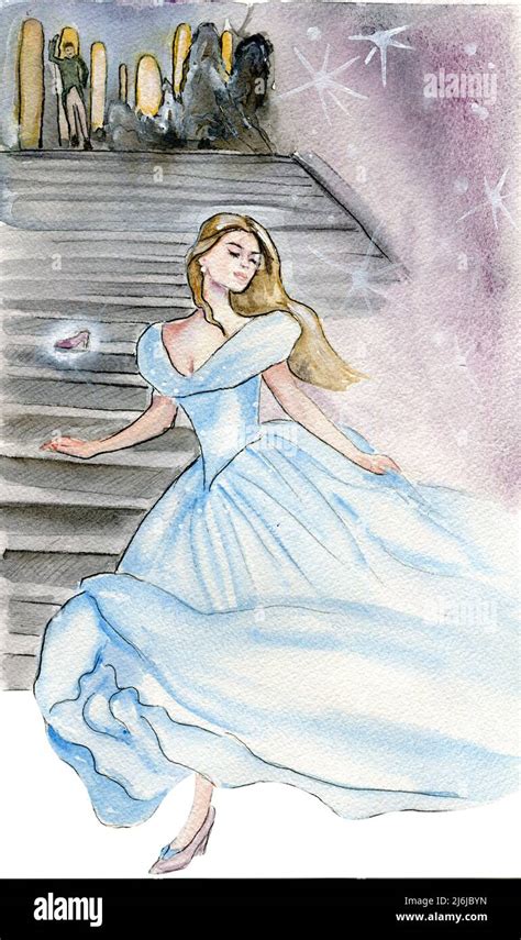 Cinderella Runs Away From The Prince And Loses Her Shoe On The Stairs