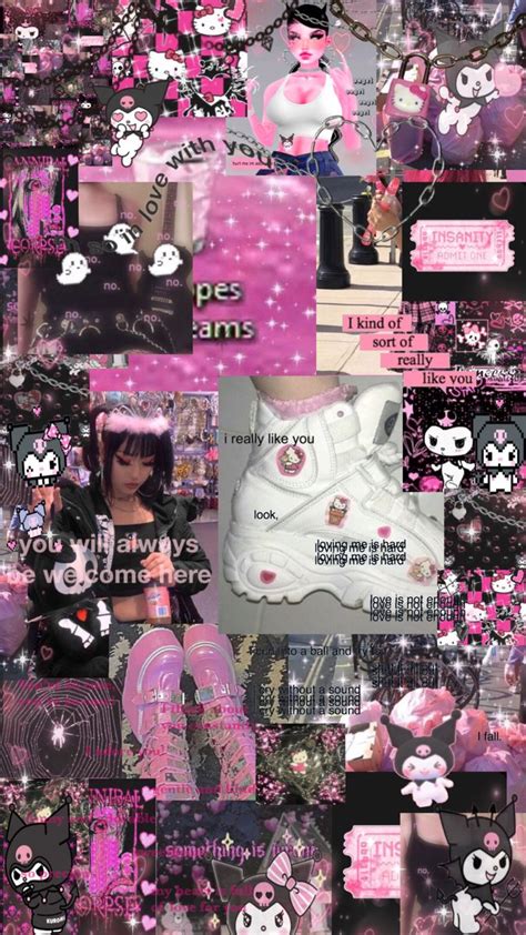 Pink Goth Aesthetic Wallpaper ~ Grunge Pink Aesthetic Kitty Hello Goth