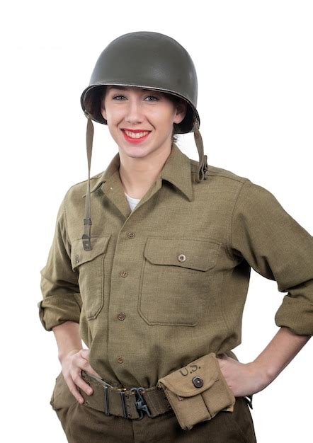 Premium Photo Pretty Young Woman Dressed In Ww2 American Military