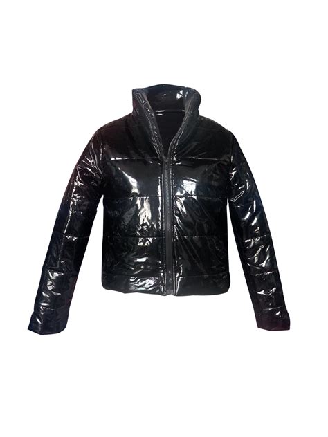 wholesale fashion winter patent leather bubble coat women plus size red zipper waterproof latex