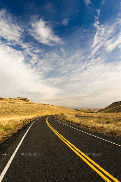 Open Road Scenic Journey Two Lane Blacktop Highway Stock Photo By