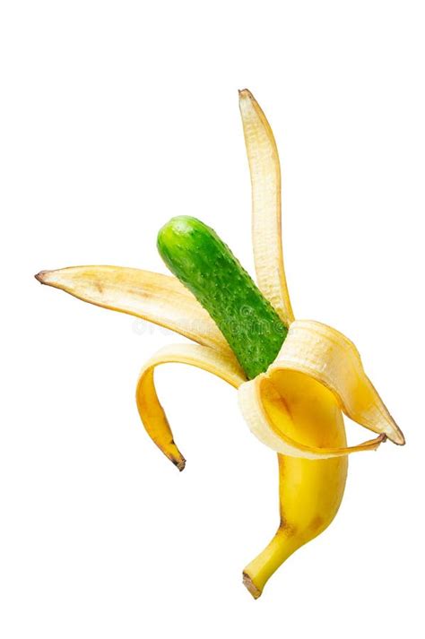 Cucumber Inside Opened Banana Peel Genetically Modified Fruit Isolated