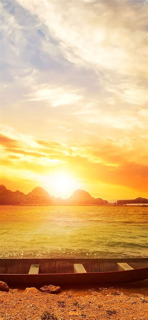 Tropical Sea Boat Sunrise Glare Sky Clouds 1242x2688 Iphone 11