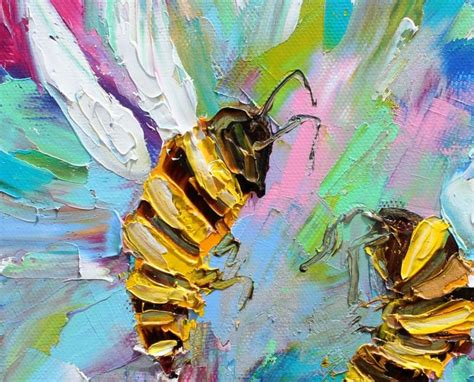 Bee Painting Original Oil Abstract Impressionism Fine Art Impasto On