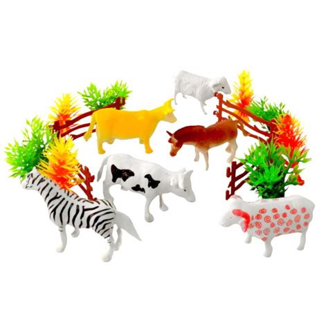 kit de animais da fazenda vaca boi cavalo bode e carneiro de plástico com cercado e vegetação