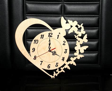 Wall Clock With Heart And Butterfliesvector Dxf Cdrsvg For Cnc