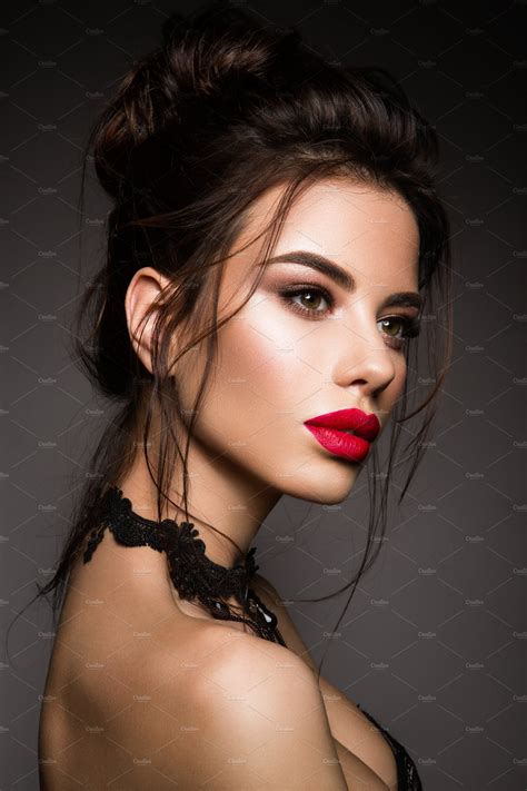 Gorgeous Young Brunette Woman Face Portrait Containing Background Woman And Beauty And Fashion