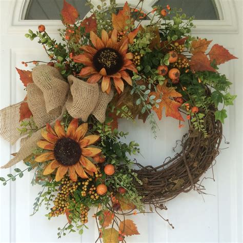 Fall Door Wreath Sunflower Wreath Rustic Wreath Country Etsy