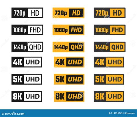 screen resolution icons video quality symbol hd full hd 2k 4k 8k resolution icons high