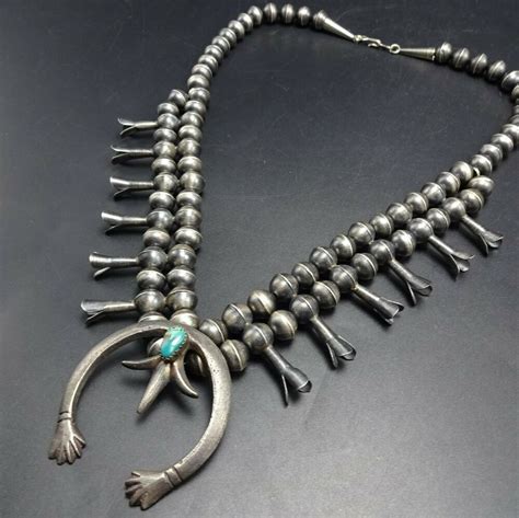 Vintage Navajo Sterling Silver Turquoise Squash Blossom Necklace Gerald