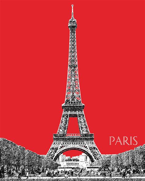 Paris Skyline Eiffel Tower Red Digital Art By Db Artist
