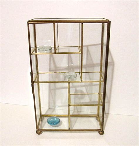 Vintage Brass And Glass Curio Cabinet Display Case 7 Divided