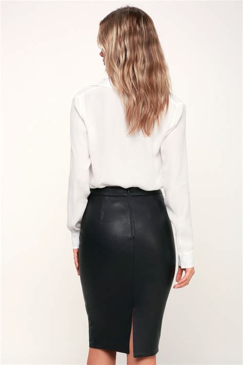 bardot donna vegan leather pencil skirt black leather skirt lulus