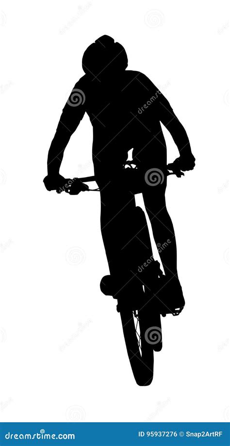 Front Profile Silhouette Of Female Mountain Bike Racer Stock Vector