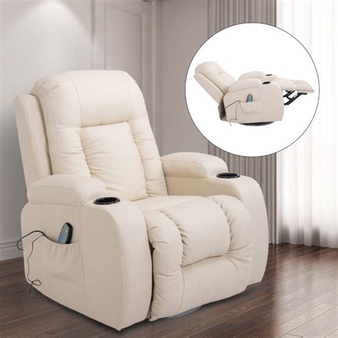 homcom luxury faux leather heated vibrating massage recliner chair with remote cream white