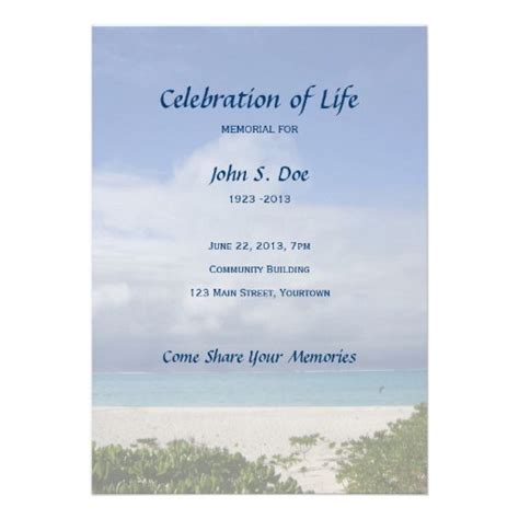 Memorial Celebration Of Life Beach Scene 13 Cm X 18 Cm Invitation