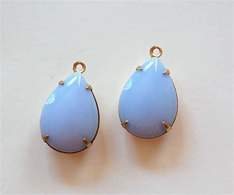 Vintage Opaque Blue Glass Teardrop Stones 1 Loop Brass Setting Etsy