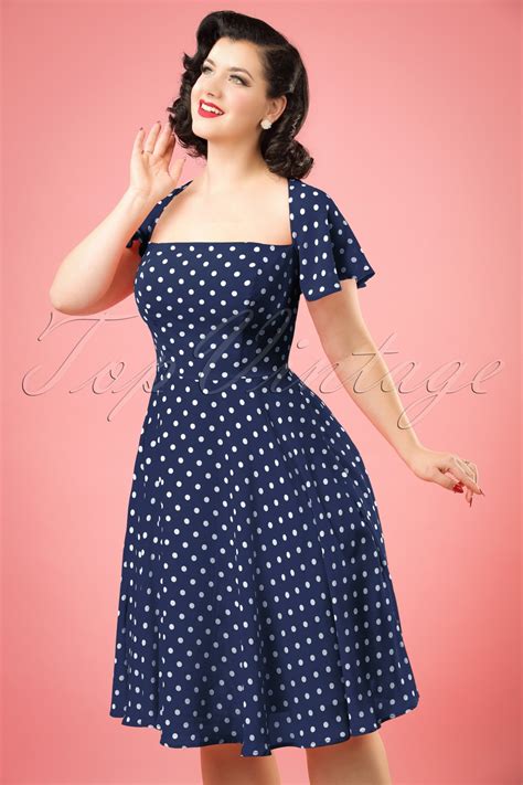 Atmosphere 1950s pink polkadot dress sz 10. 50s Juliet Polka Dot Swing Dress in Navy