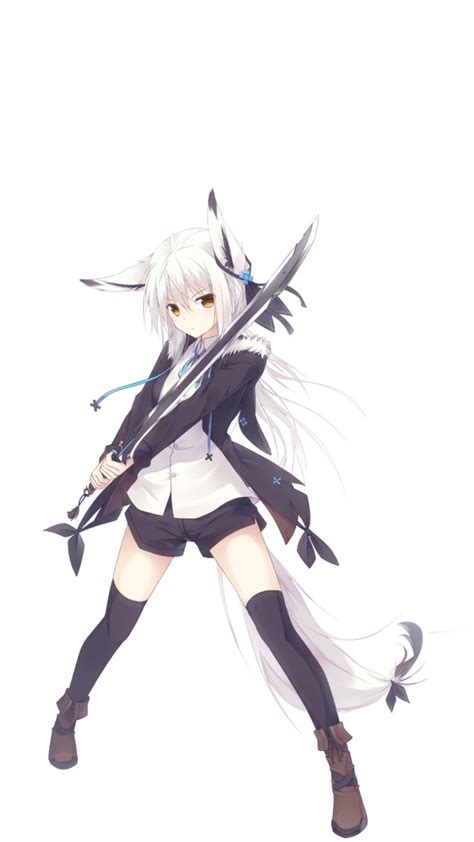 Download 1080x1920 Anime Girl Sword Animal Ears White Hair Wallpapers For Iphone 8 Iphone 7