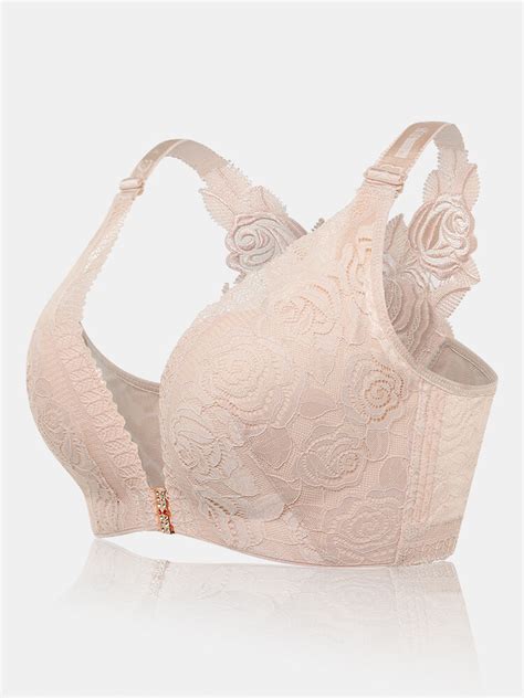 Sexy Kisslace Plus Size Wireless Rose Embroidery Back Front Closure
