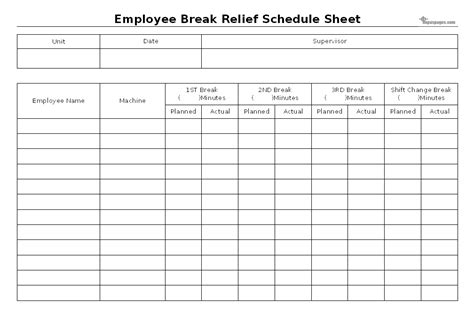 Employee Break Relief Schedule Sheet Format